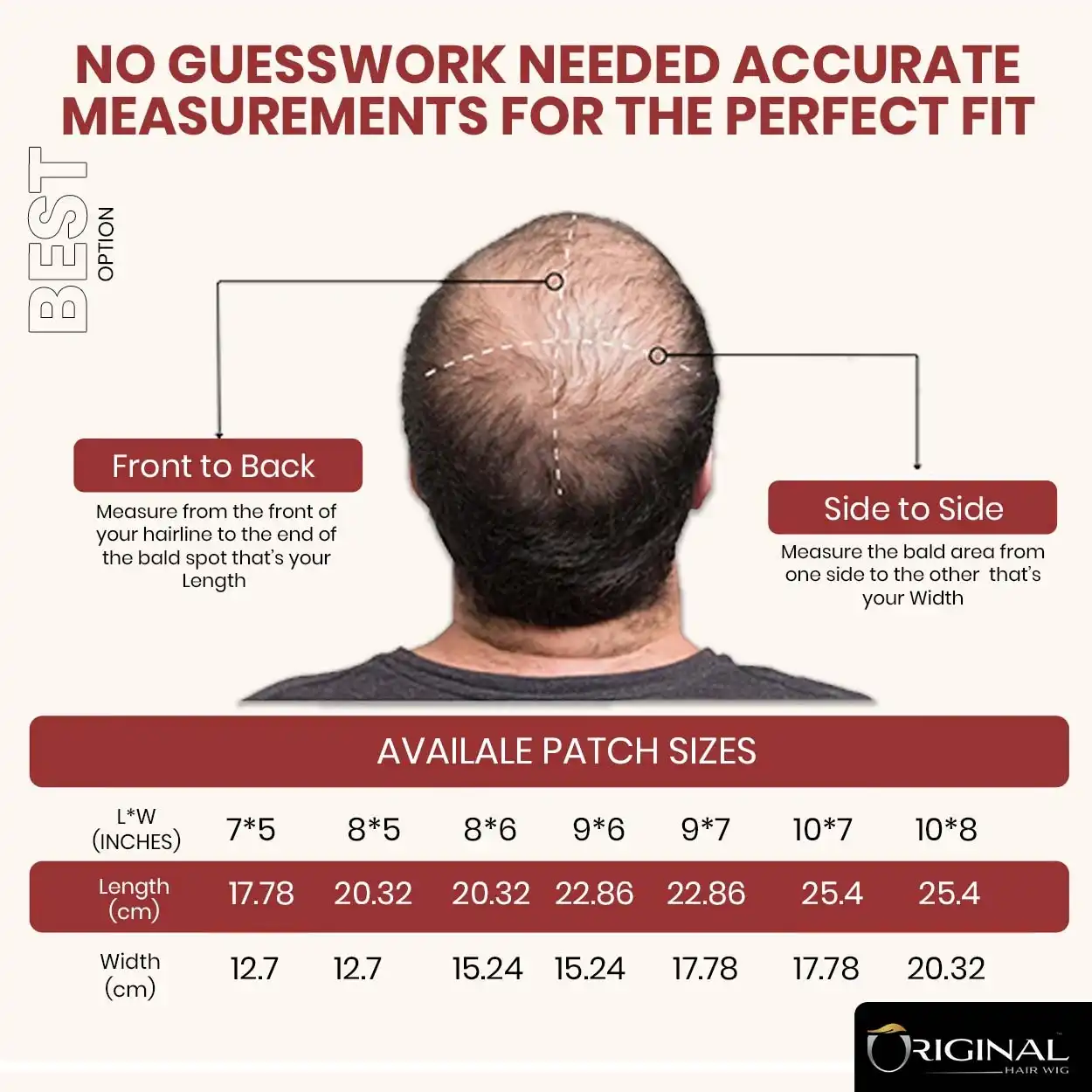 Golden USA Hair Patch Top View Base Design Size Guide Image
